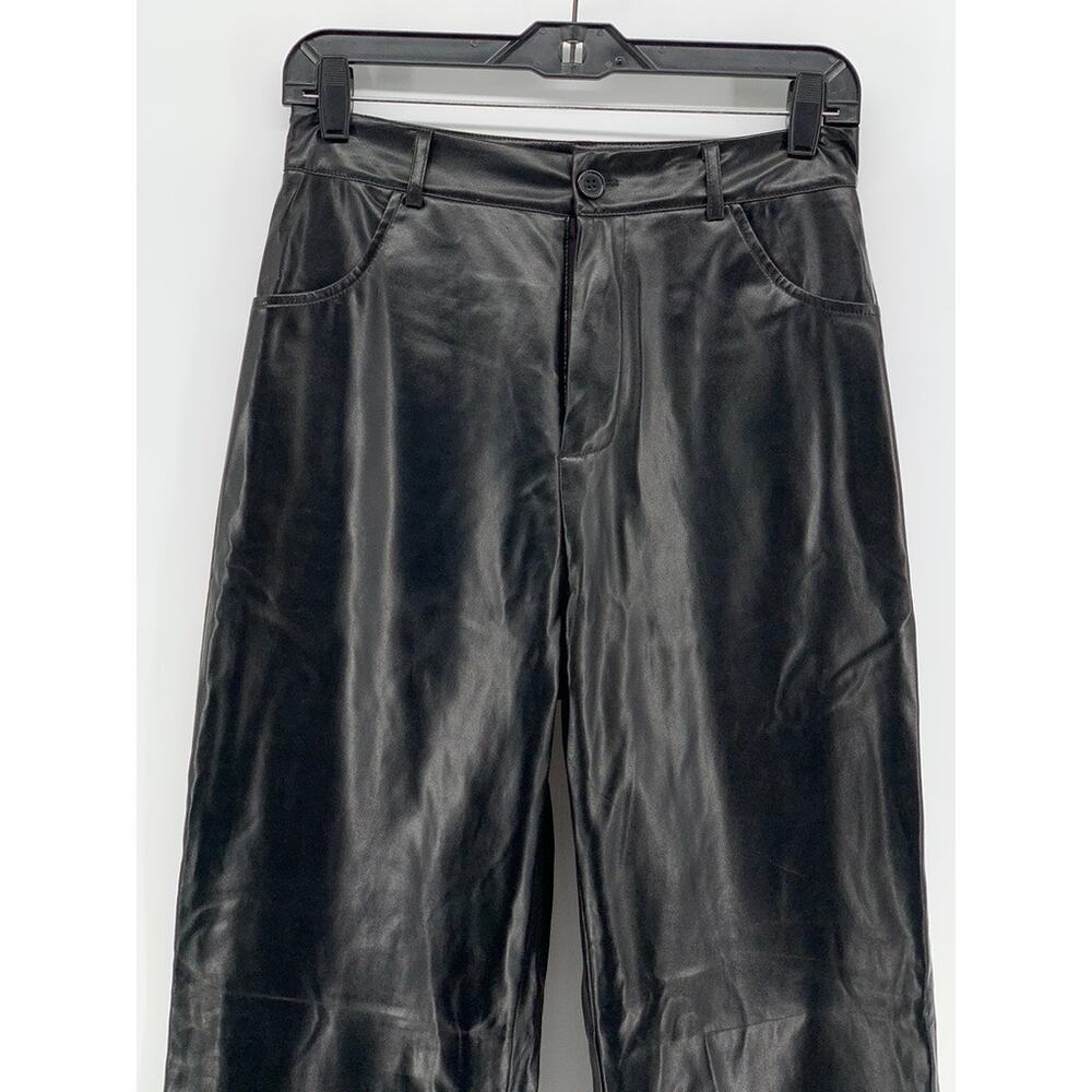 SHEIN Women's Black Faux-Leather Straight Leg Pants SZ S/Tall - Picture 6 of 10